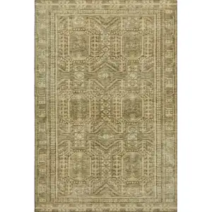 Photo of Khaki And Taupe Geometric Washable Area Rug With UV Protection