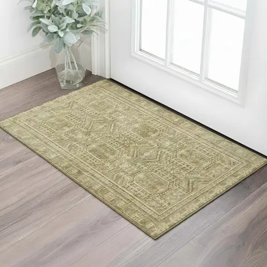 Khaki And Taupe Geometric Washable Area Rug With UV Protection Photo 2