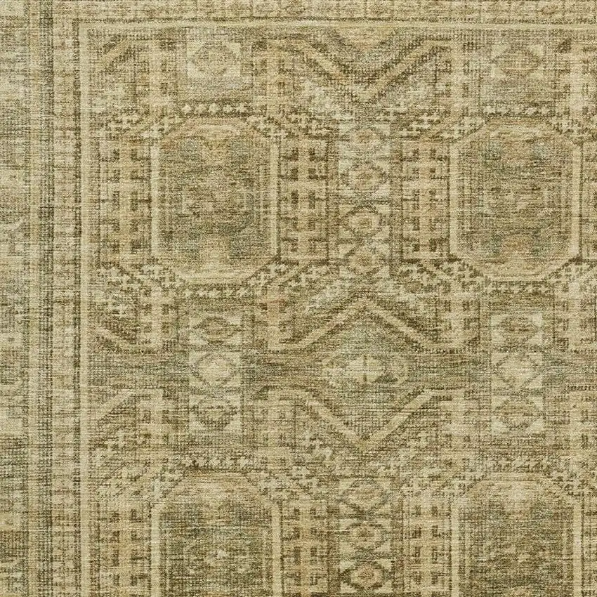 Khaki And Taupe Geometric Washable Area Rug With UV Protection Photo 3