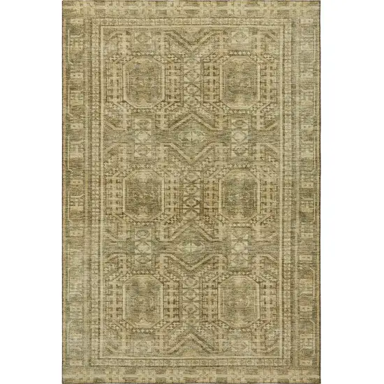 Khaki And Taupe Geometric Washable Area Rug With UV Protection Photo 4