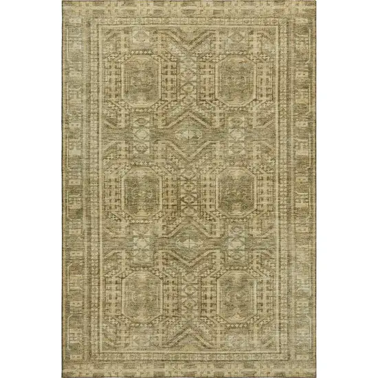 Khaki And Taupe Geometric Washable Area Rug With UV Protection Photo 1