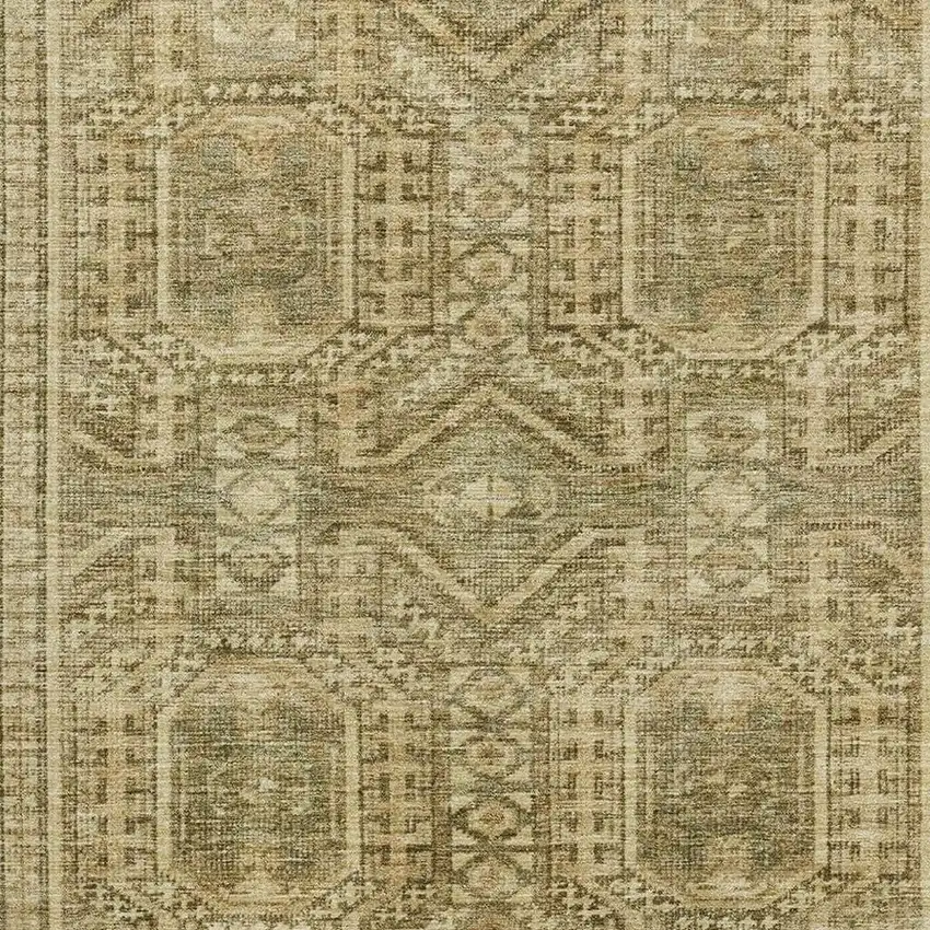 Khaki And Taupe Geometric Washable Area Rug With UV Protection Photo 3