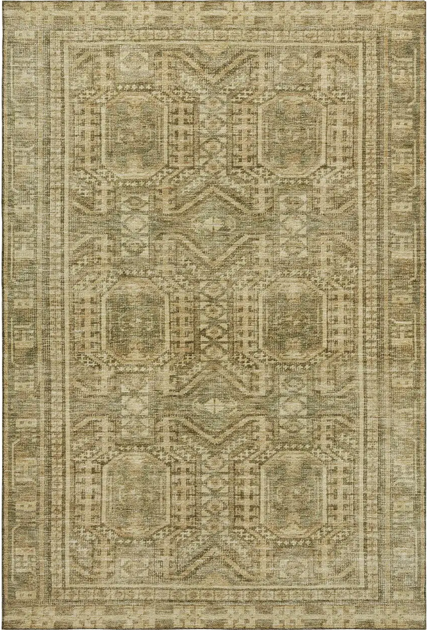 Khaki And Taupe Geometric Washable Area Rug With UV Protection Photo 1