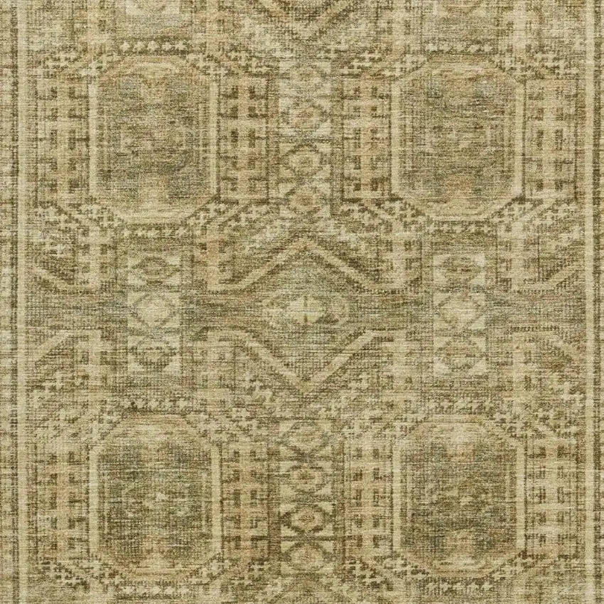 Khaki And Taupe Geometric Washable Area Rug With UV Protection Photo 3