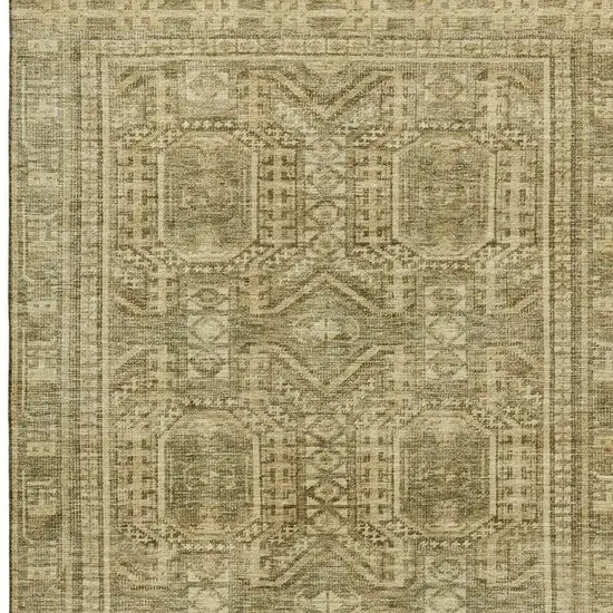 Khaki And Taupe Geometric Washable Area Rug With UV Protection Photo 4