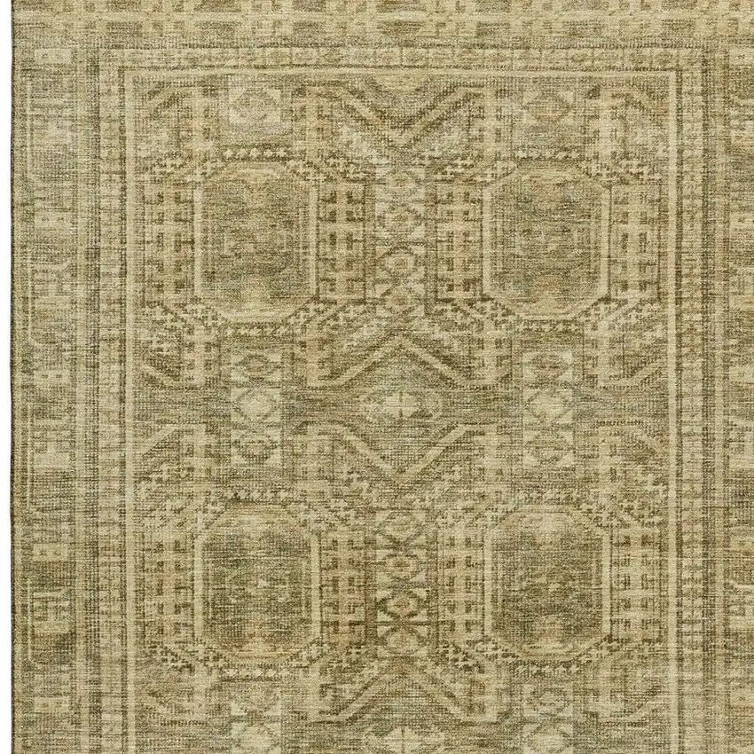 Khaki And Taupe Geometric Washable Area Rug With UV Protection Photo 4