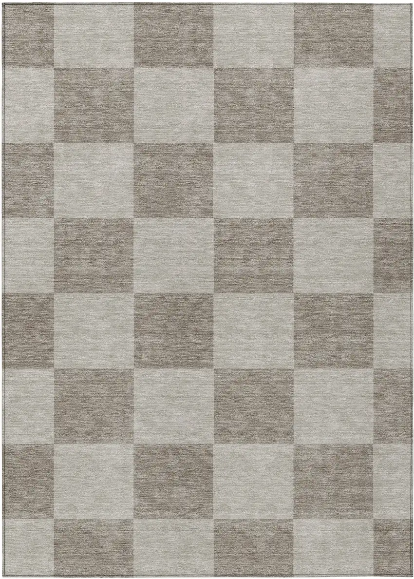 Khaki And Taupe Geometric Washable Indoor Outdoor Area Rug Photo 2
