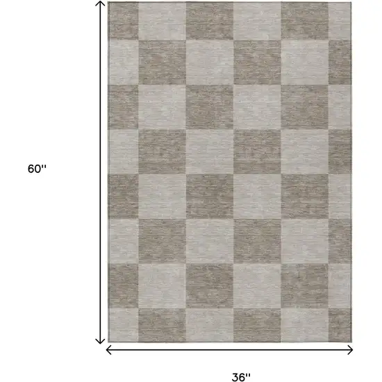 Khaki And Taupe Geometric Washable Indoor Outdoor Area Rug Photo 3