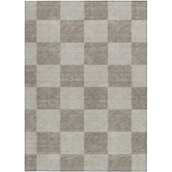 Khaki And Taupe Geometric Washable Indoor Outdoor Area Rug Photo 4