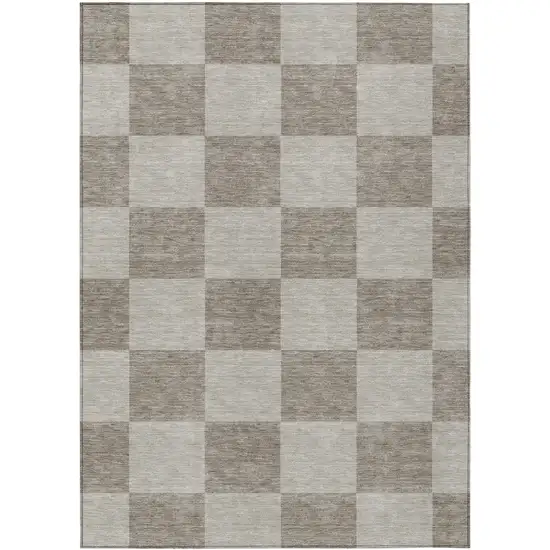 Khaki And Taupe Geometric Washable Indoor Outdoor Area Rug Photo 2