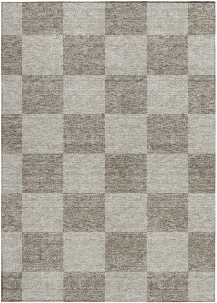 Khaki And Taupe Geometric Washable Indoor Outdoor Area Rug Photo 4