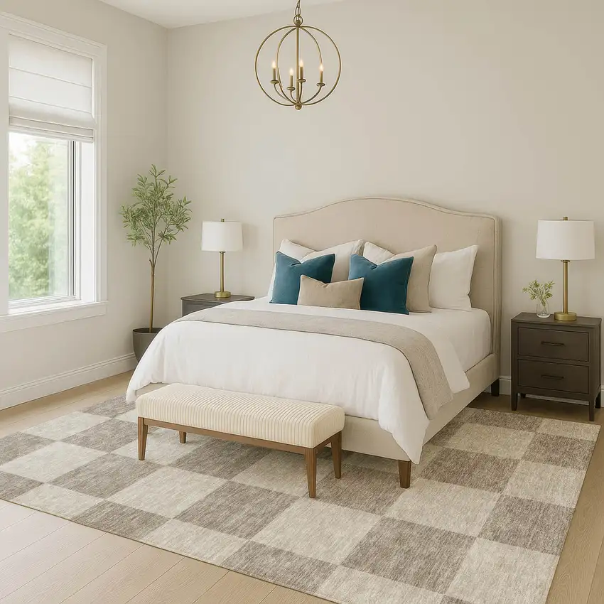 Khaki And Taupe Geometric Washable Indoor Outdoor Area Rug Photo 8