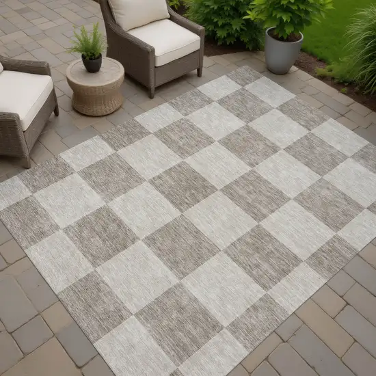 Khaki And Taupe Geometric Washable Indoor Outdoor Area Rug Photo 6