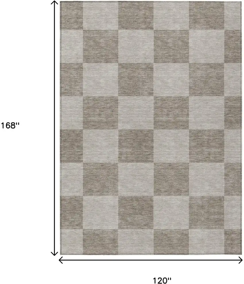 Khaki And Taupe Geometric Washable Indoor Outdoor Area Rug Photo 3
