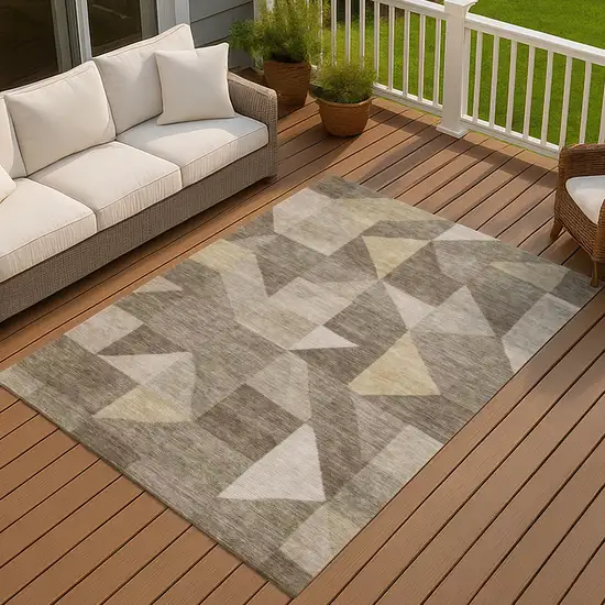 Khaki And Taupe Geometric Washable Indoor Outdoor Area Rug Photo 4
