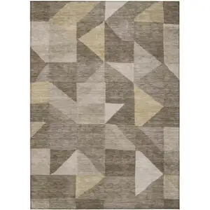 Photo of Khaki And Taupe Geometric Washable Indoor Outdoor Area Rug