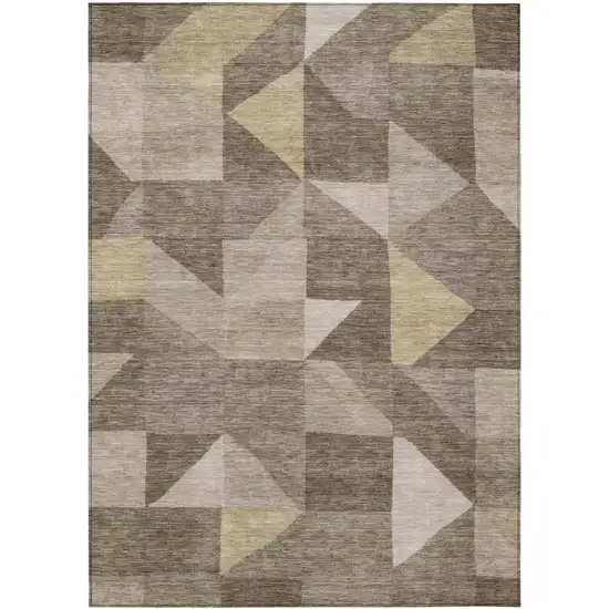 Khaki And Taupe Geometric Washable Indoor Outdoor Area Rug Photo 1