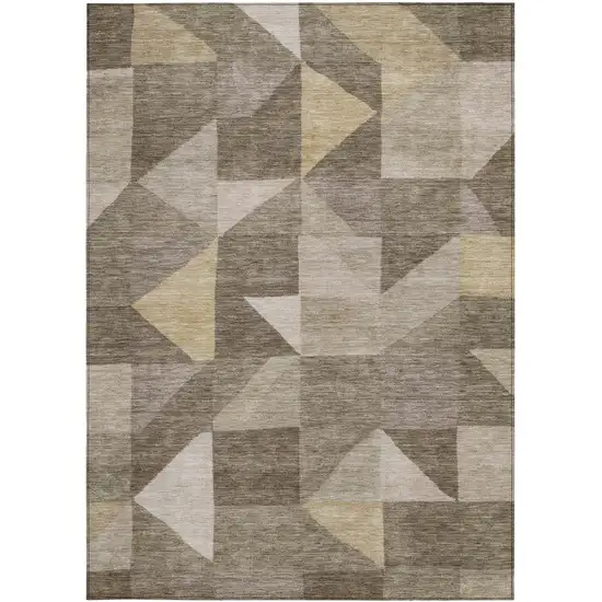 Khaki And Taupe Geometric Washable Indoor Outdoor Area Rug Photo 2