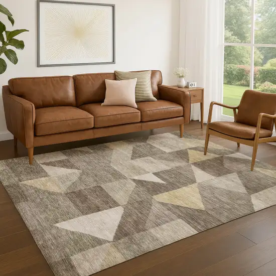 Khaki And Taupe Geometric Washable Indoor Outdoor Area Rug Photo 4