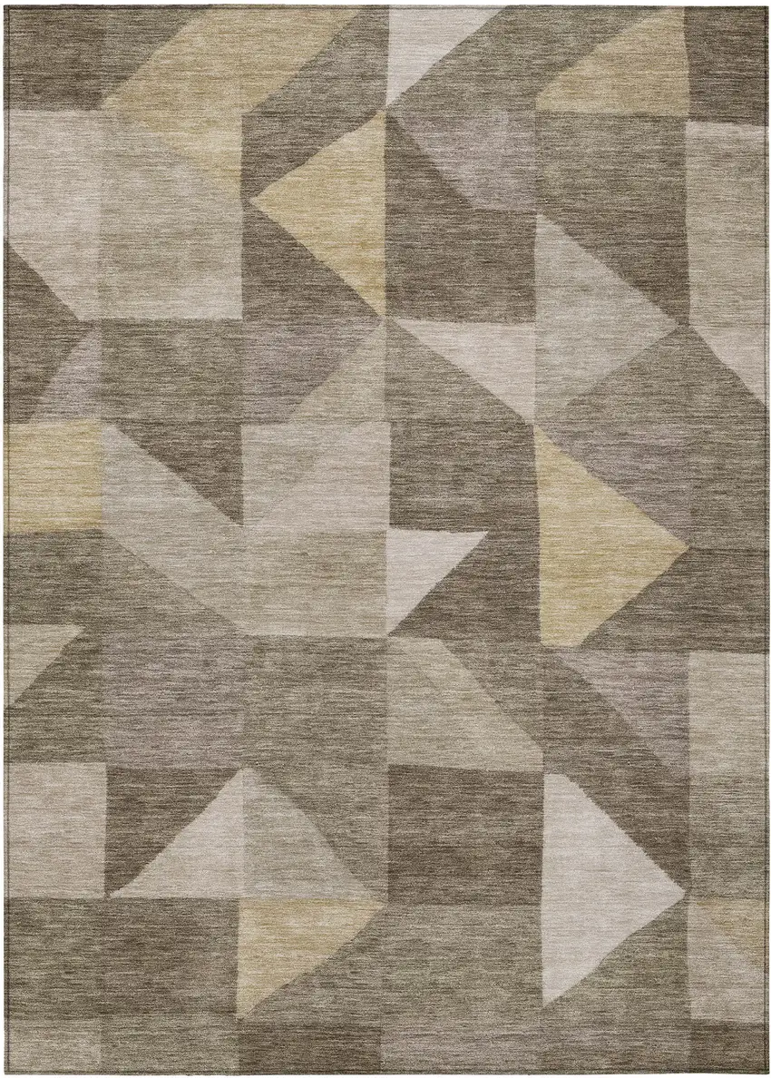 Khaki And Taupe Geometric Washable Indoor Outdoor Area Rug Photo 1