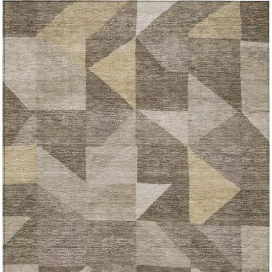 Khaki And Taupe Geometric Washable Indoor Outdoor Area Rug Photo 3