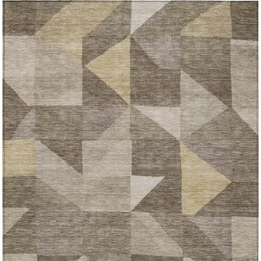 Khaki And Taupe Geometric Washable Indoor Outdoor Area Rug Photo 3