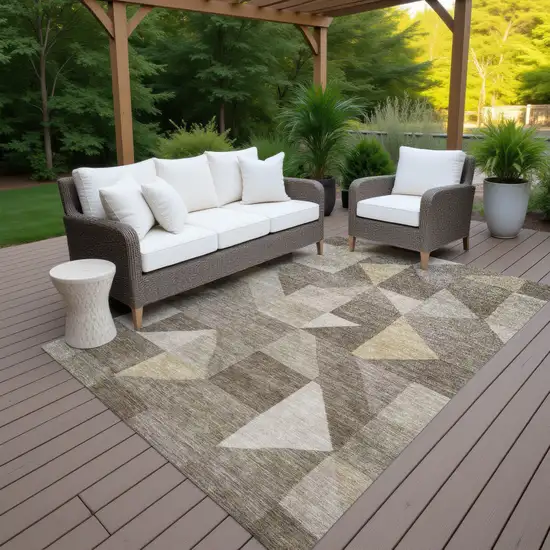 Khaki And Taupe Geometric Washable Indoor Outdoor Area Rug Photo 6