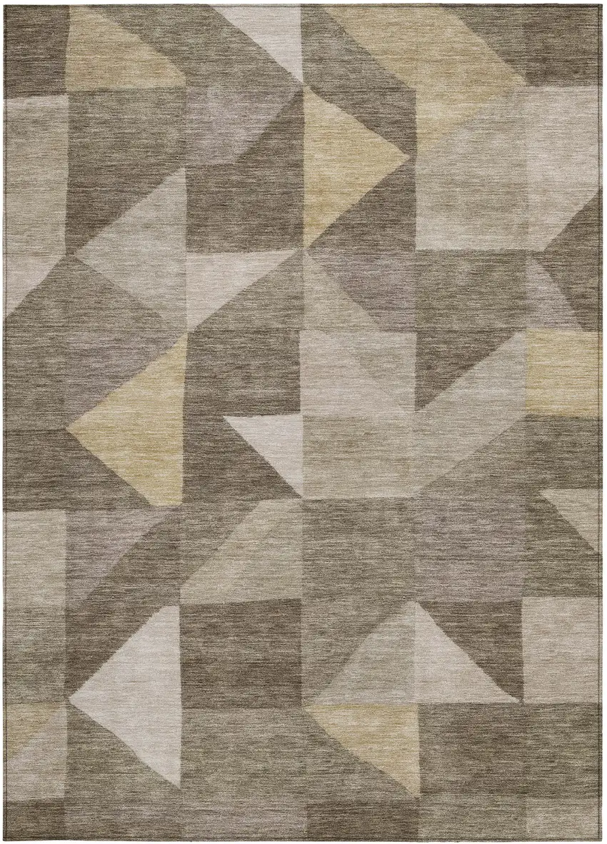 Khaki And Taupe Geometric Washable Indoor Outdoor Area Rug Photo 2