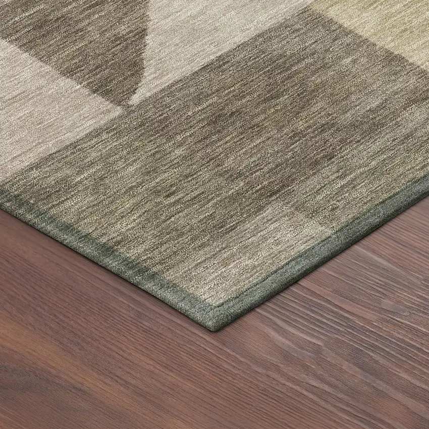 Khaki And Taupe Geometric Washable Indoor Outdoor Area Rug Photo 9