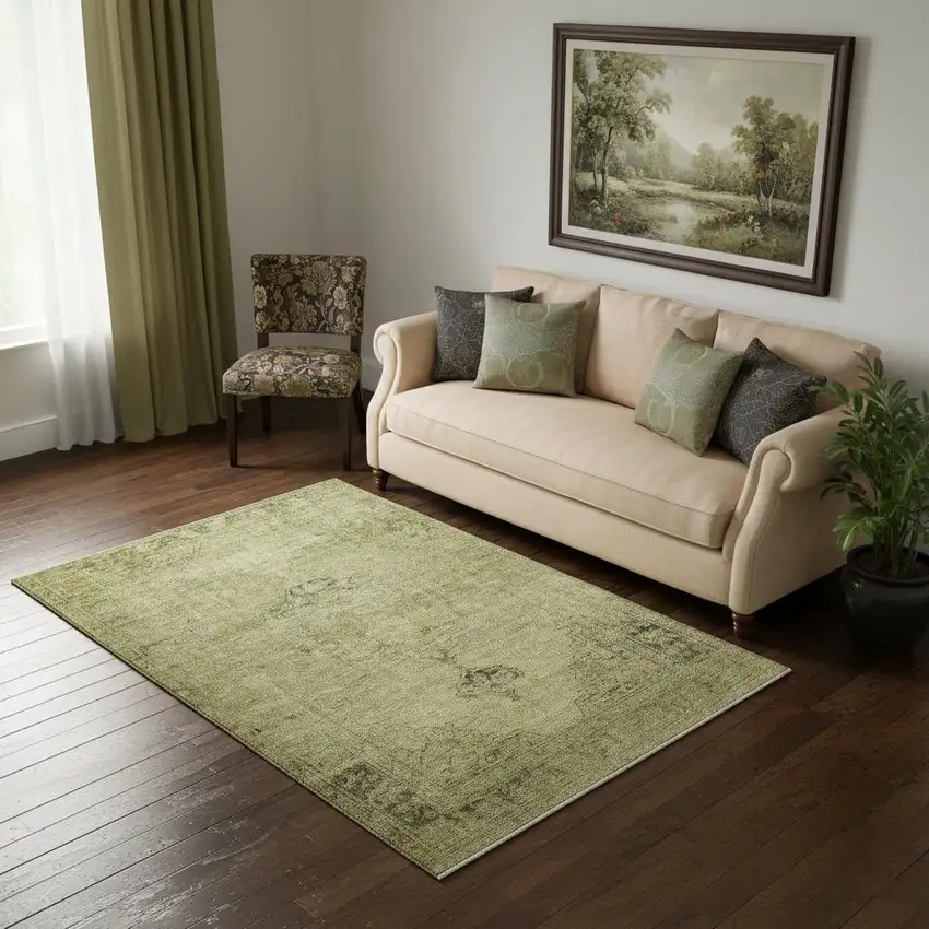 Khaki And Taupe Oriental Washable Area Rug With UV Protection Photo 1