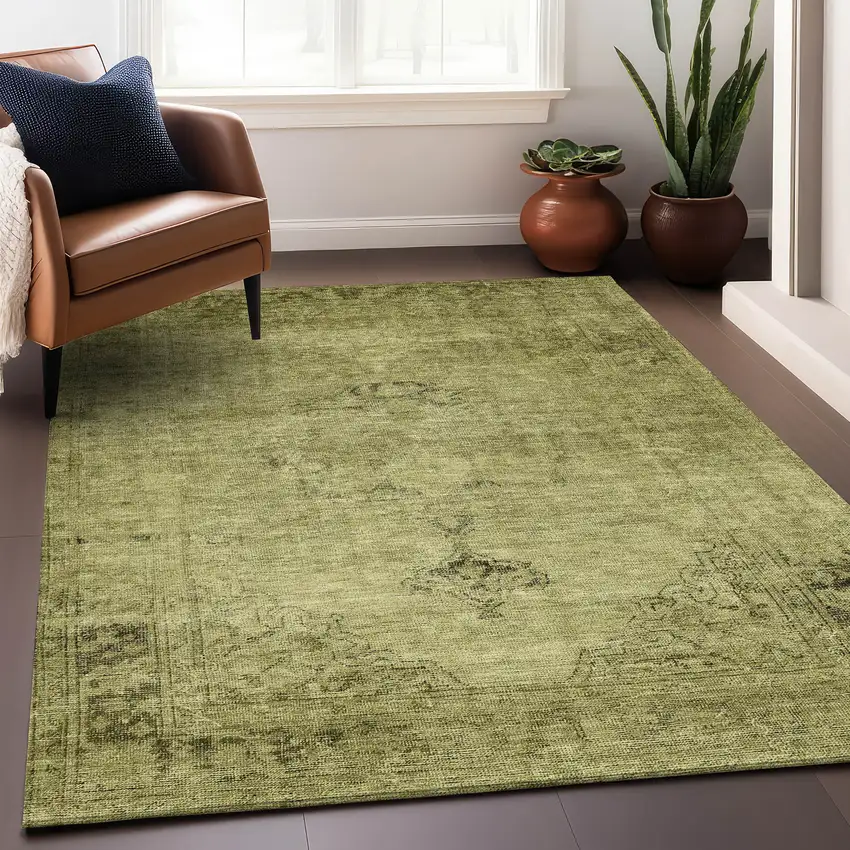Khaki And Taupe Oriental Washable Area Rug With UV Protection Photo 5