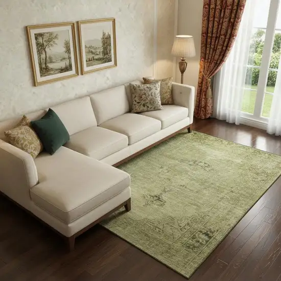 Khaki And Taupe Oriental Washable Area Rug With UV Protection Photo 1
