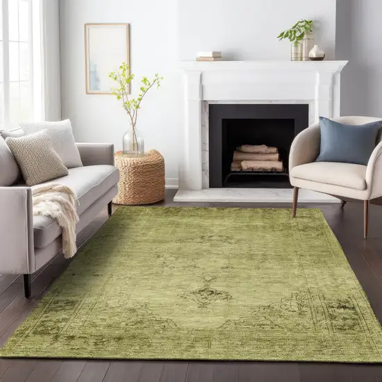 Khaki And Taupe Oriental Washable Area Rug With UV Protection Photo 4