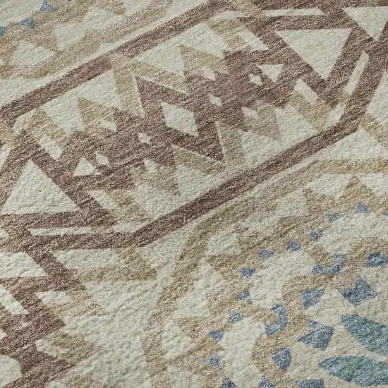 Khaki And Teal Geometric Washable Area Rug With UV Protection Photo 9