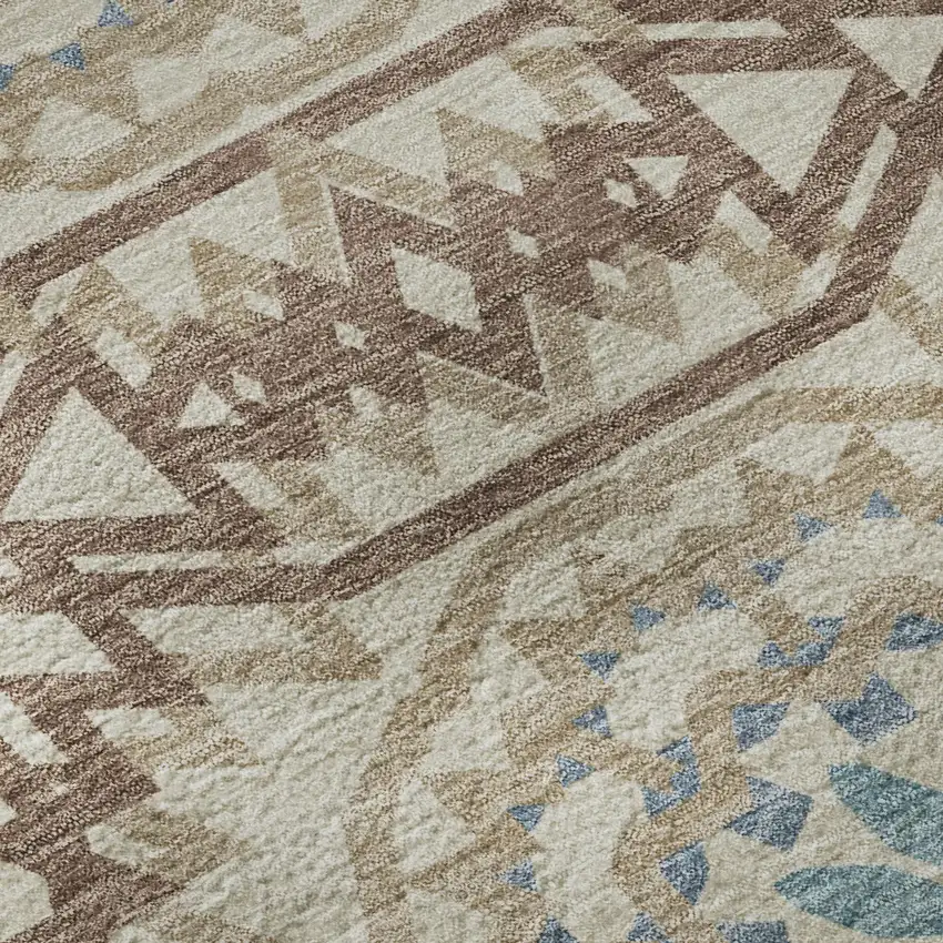 Khaki And Teal Geometric Washable Area Rug With UV Protection Photo 9