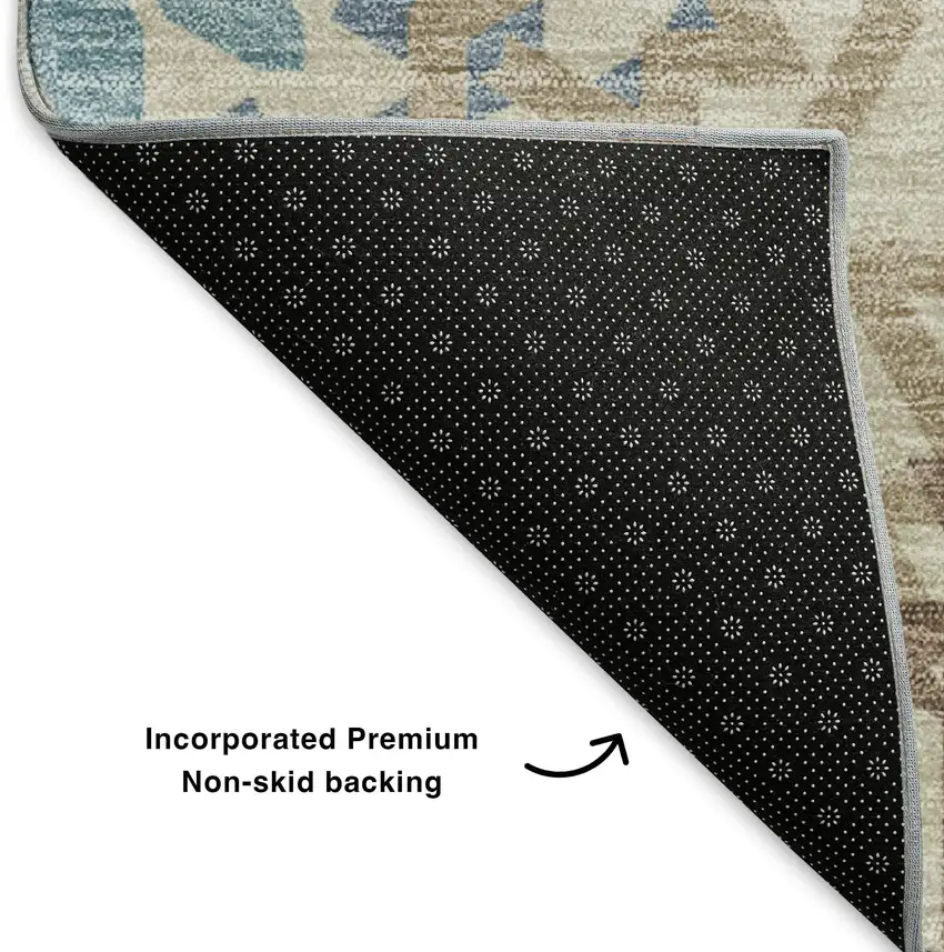 Khaki And Teal Geometric Washable Area Rug With UV Protection Photo 6