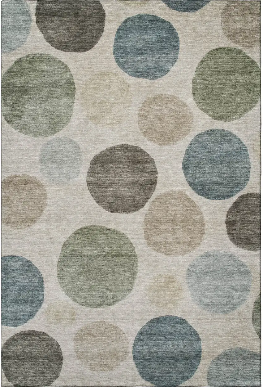 Khaki And Teal Geometric Washable Area Rug With UV Protection Photo 4