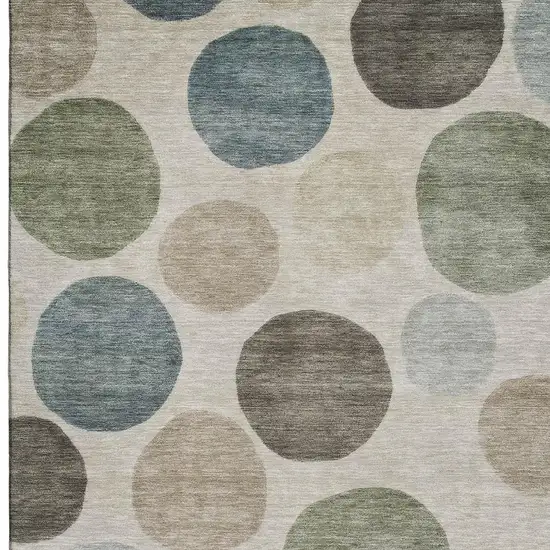 Khaki And Teal Geometric Washable Area Rug With UV Protection Photo 3