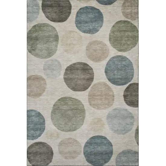 Khaki And Teal Geometric Washable Area Rug With UV Protection Photo 4