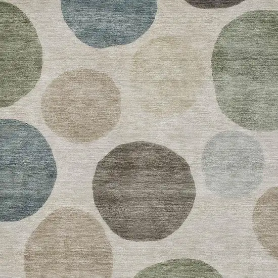 Khaki And Teal Geometric Washable Area Rug With UV Protection Photo 3