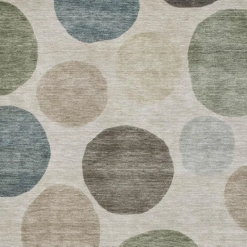 Khaki And Teal Geometric Washable Area Rug With UV Protection Photo 3