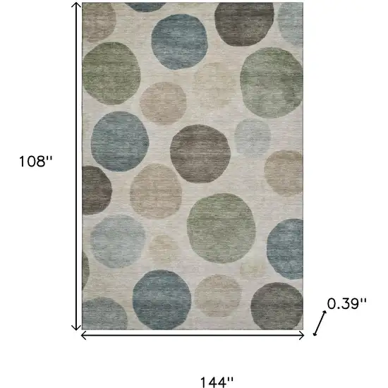 Khaki And Teal Geometric Washable Area Rug With UV Protection Photo 9