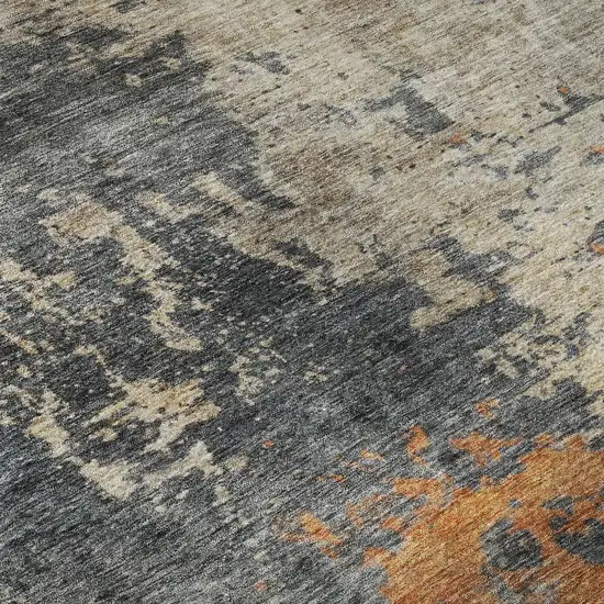 Khaki Beige And Blue Abstract Washable Area Rug With UV Protection Photo 7