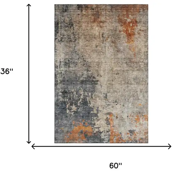 Khaki Beige And Blue Abstract Washable Area Rug With UV Protection Photo 3