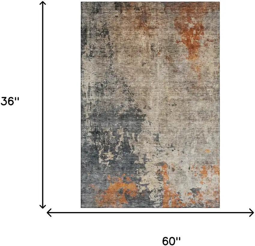 Khaki Beige And Blue Abstract Washable Area Rug With UV Protection Photo 3