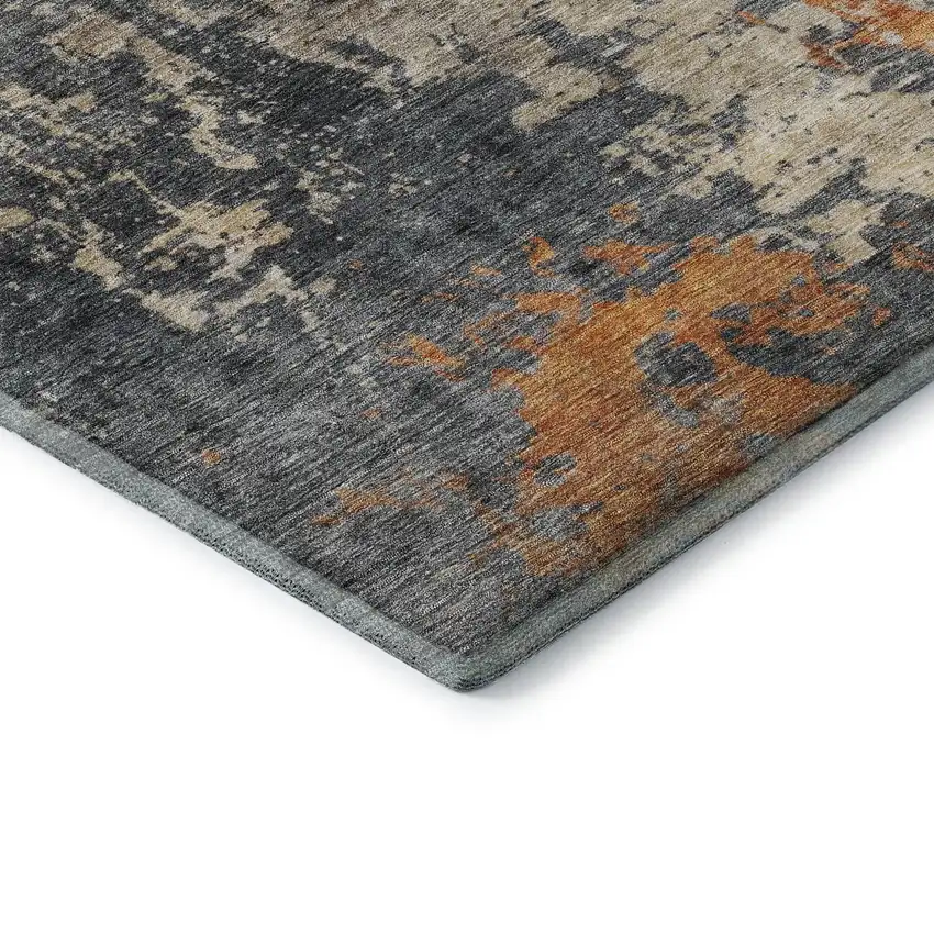 Khaki Beige And Blue Abstract Washable Area Rug With UV Protection Photo 5