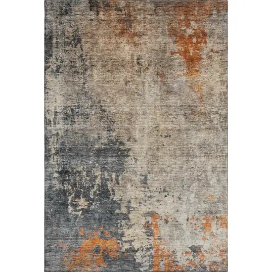 Khaki Beige And Blue Abstract Washable Area Rug With UV Protection Photo 3