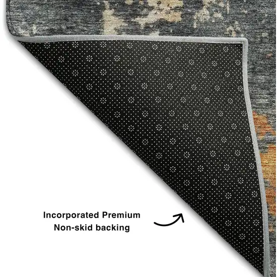 Khaki Beige And Blue Abstract Washable Area Rug With UV Protection Photo 4