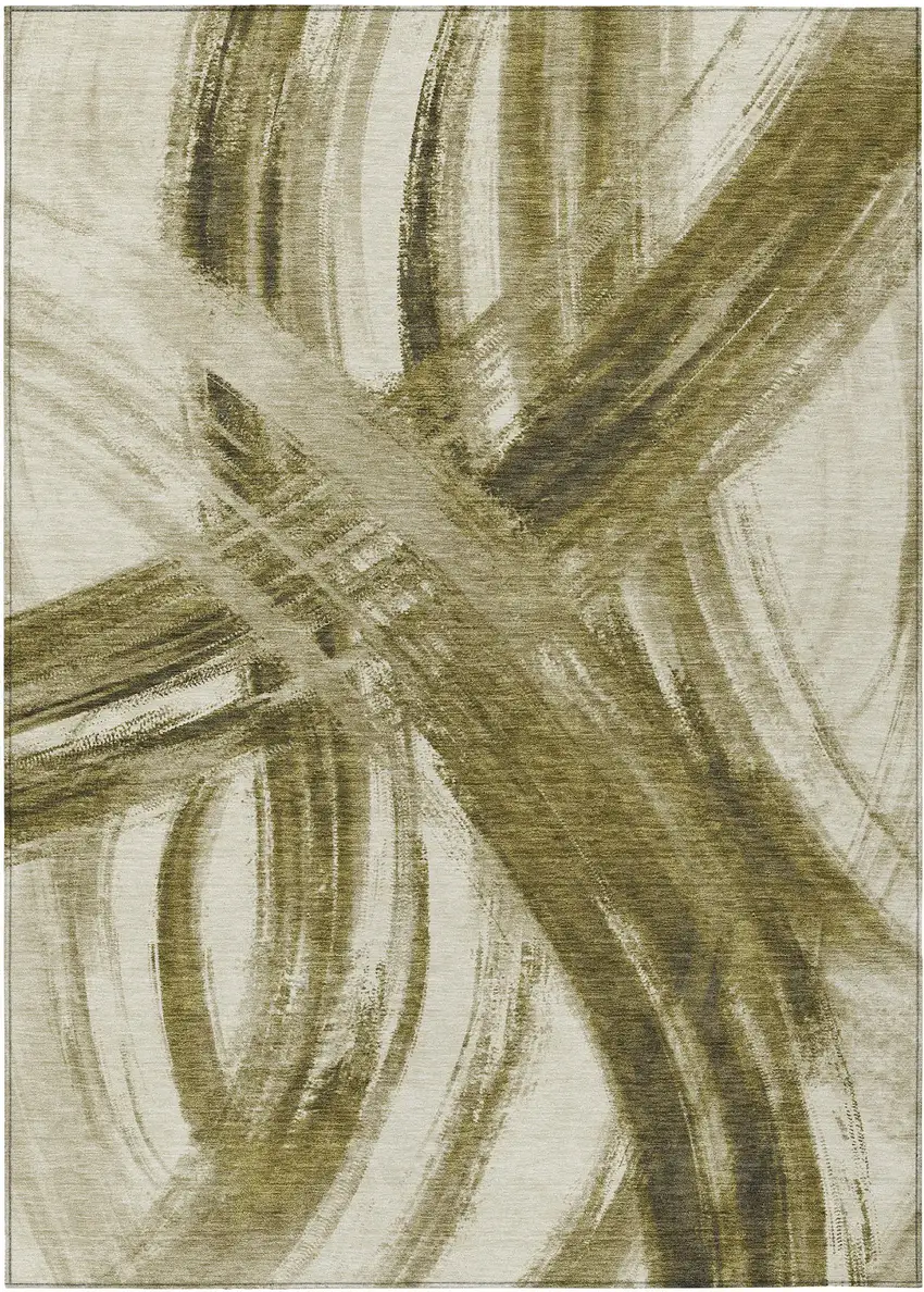 Khaki Beige And Brown Abstract Washable Indoor Outdoor Area Rug Photo 8