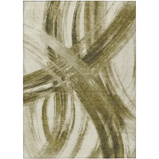 Khaki Beige And Brown Abstract Washable Indoor Outdoor Area Rug Photo 7